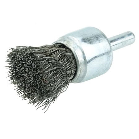 Weiler Wolverine 3/4" Crimped Wire End Brush, .0104" Steel Fill, 1/4" Stem 36247
